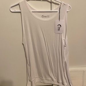 White Long Finesse Slit Tank